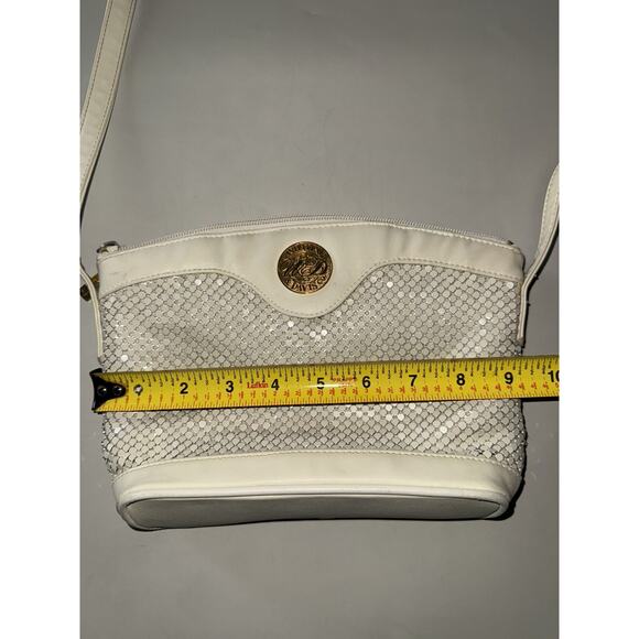 Vintage WHITING & DAVIS METAL MESH BAG Cream White SHOULDER STRAP - Picture 9 of 10